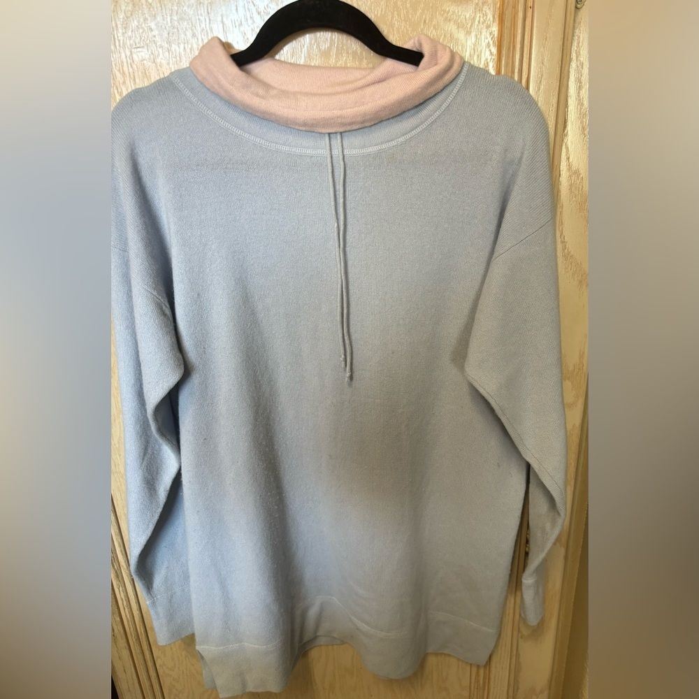 William Kasper 100% Puré Cashmere Pullover‎ Sweater Blue Pink Mock Neck Medium